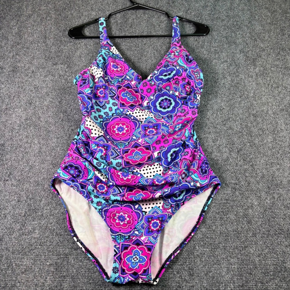 Assets by Sara Blakely Spanx One Piece Swimsuit‎ Womens L Pink Mandala Ruched